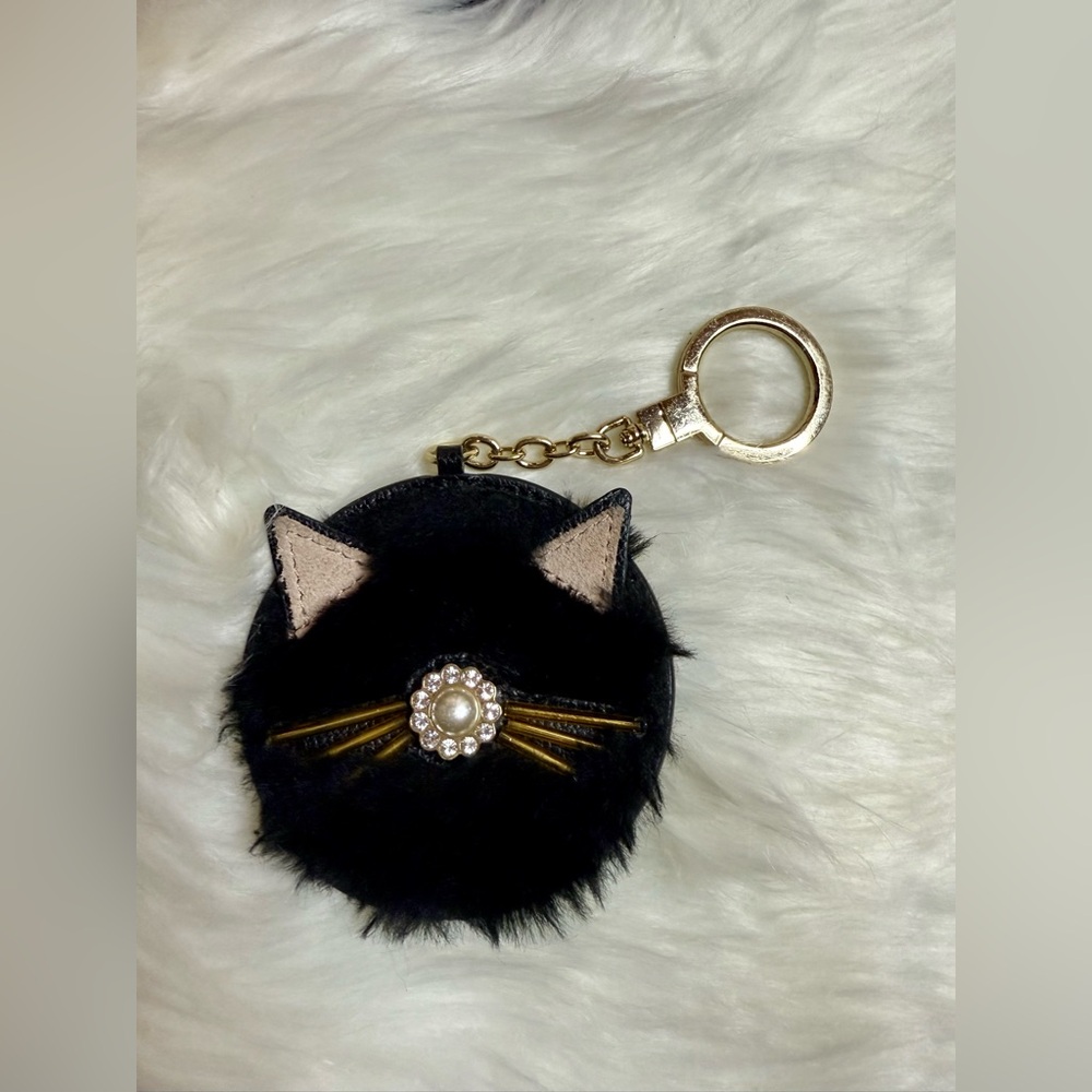 EUC Kate Spade Brighton Lane Dani Black Cat Furry Kechain